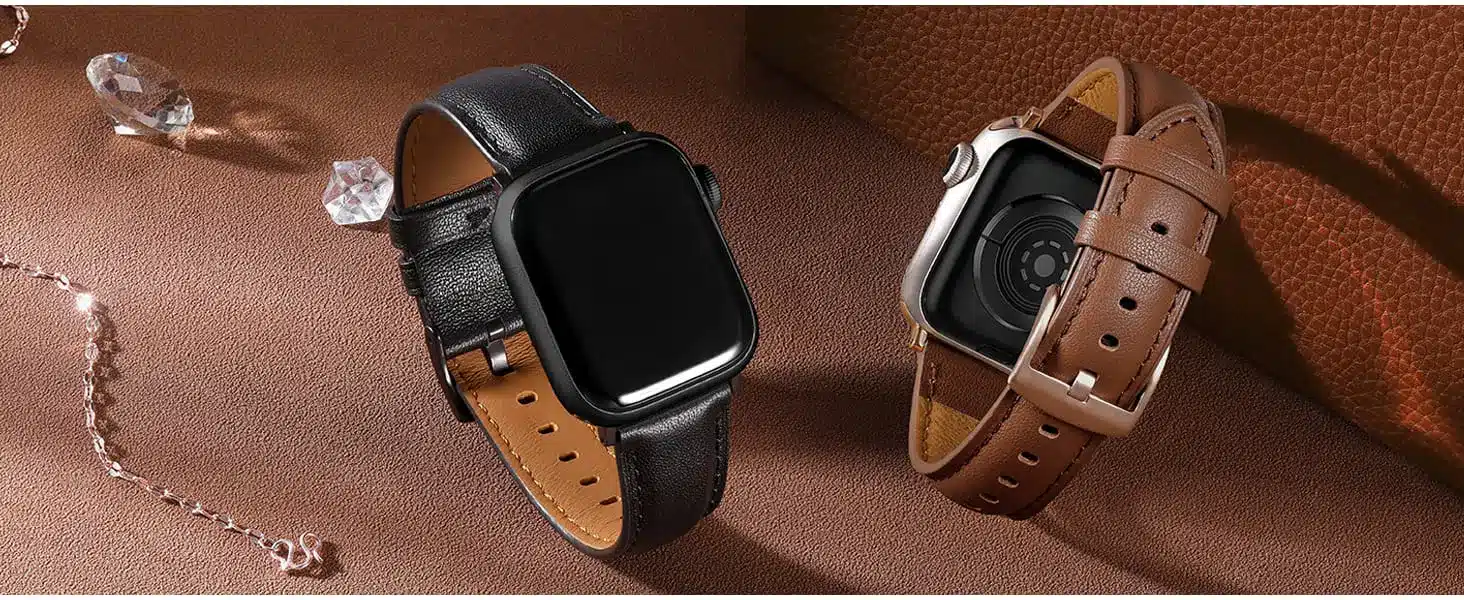 Apple Series 11 pure black with leather strap