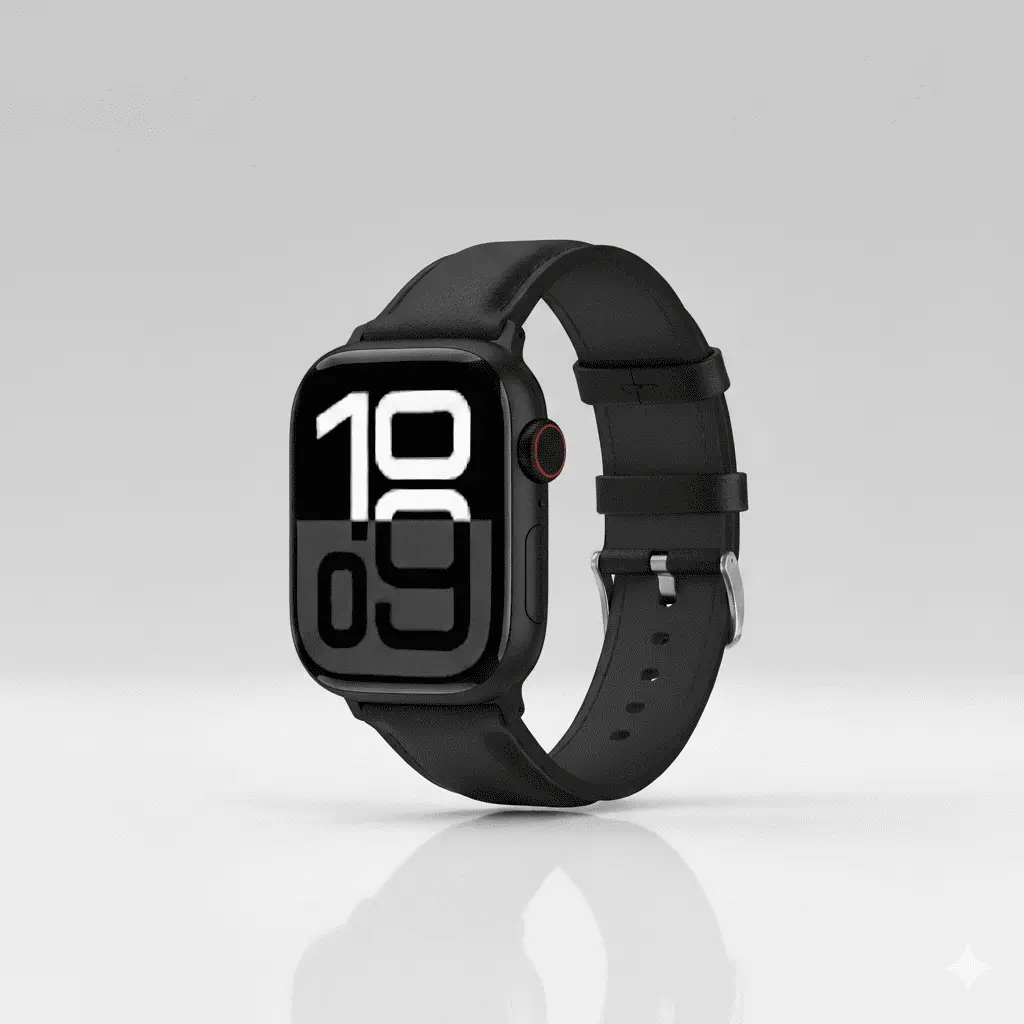 Apple Series 11 pure black with leather strap